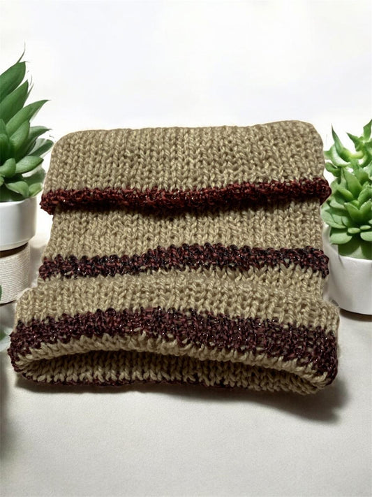 Striped Beige Neck Warmer Scarf C&KNW1001